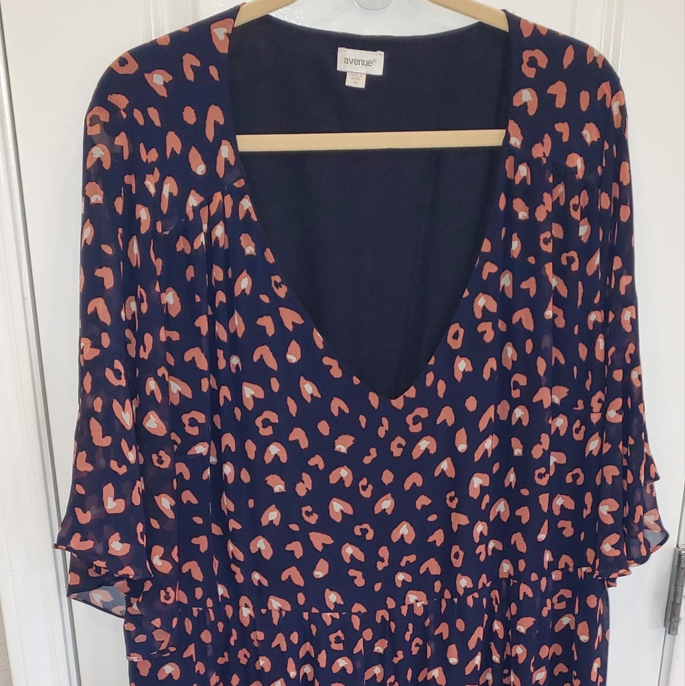 Avenue Dress, Plus Size 24, Midi Length, Ruffle sleeve,  tiered ruffles, career